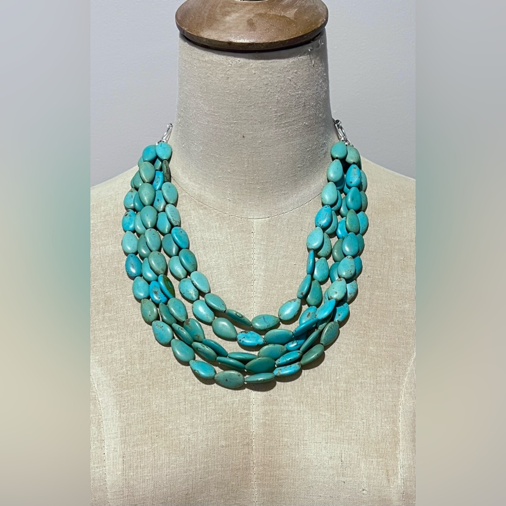 turquoise howelite 5 strand layered necklace, handmade